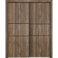 Sliding Closet Bypass Doors | Planum 0014 Walnut and Aluminum Strips | Sturdy Rails Moldings Trims Hardware Set | Wood Solid Bedroom Wardrobe Doors-36" x 84" (2* 18x84) Walnut