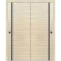 Sliding Closet Bypass Doors | Planum 0011 Natural Veneer and Aluminum Strips | Sturdy Rails Moldings Trims Hardware Set | Wood Solid Bedroom Wardrobe Doors Natural Veneer