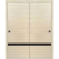 Sliding Closet Bypass Doors | Planum 0012 Natural Veneer and Aluminum Strips | Sturdy Rails Moldings Trims Hardware Set | Wood Solid Bedroom Wardrobe Doors Natural Veneer