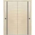 Sliding Closet Bypass Doors | Planum 0016 Matte Grey and Aluminum Strips | Sturdy Rails Moldings Trims Hardware Set | Wood Solid Bedroom Wardrobe Doors Natural Veneer