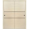 Sliding Closet Bypass Doors | Planum 0014 Walnut and Aluminum Strips | Sturdy Rails Moldings Trims Hardware Set | Wood Solid Bedroom Wardrobe Doors-36" x 84" (2* 18x84) Natural Veneer