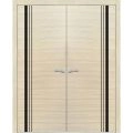 Planum Solid French Double Doors | Planum 0011 Walnut and Aluminum Strips | Wood Solid Panel Frame Trims | Closet Bedroom Sturdy Doors Natural Veneer