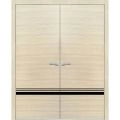 Solid French Double Doors | Planum 0012 Concrete and Aluminum Strips | Wood Solid Panel Frame Trims | Closet Bedroom Sturdy Doors -56" x 96" (2* 28x96) Natural Veneer