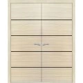 Solid French Double Doors | Planum 0015 Concrete and Aluminum Strips | Wood Solid Panel Frame Trims | Closet Bedroom Sturdy Doors -84" x 80" (2* 42x80) Natural Veneer