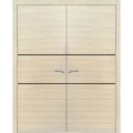Solid French Double Doors | Planum 0014 Concrete and Aluminum Strips | Wood Solid Panel Frame Trims | Closet Bedroom Sturdy Doors -84" x 80" (2* 42x80) Natural Veneer