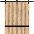 Sturdy Double Barn Door with Hardware | Planum 0012 White Silk and Aluminum Strips | 13FT Rail Hangers Heavy Set | Modern Solid Panel Interior Doors Oak