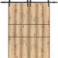 Sliding Double Barn Doors with Hardware | Planum 0014 Walnut and Aluminum Strips | 13FT Rail Hangers Sturdy Set | Modern Solid Panel Interior Hall Bedroom Bathroom Door-60" x 80" (2* 30x80) Oak
