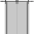 Sliding Double Barn Doors with Hardware | Planum 0011 Natural Veneer and Aluminum Strips | 13FT Rail Hangers Sturdy Set | Modern Solid Panel Interior Hall Bedroom Bathroom Door Matte Grey