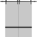 Sturdy Double Barn Door with Hardware | Planum 0012 White Silk and Aluminum Strips | 13FT Rail Hangers Heavy Set | Modern Solid Panel Interior Doors Matte Grey