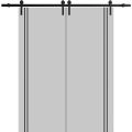 Sliding Double Barn Doors with Hardware | Planum 0016 Matte Grey and Aluminum Strips | 13FT Rail Hangers Sturdy Set | Modern Solid Panel Interior Hall Bedroom Bathroom Door Matte Grey