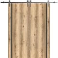 Sliding Double Barn Doors with Hardware | Planum 0011 Matte Grey and Aluminum Strips | Silver 13FT Rail Hangers Sturdy Set | Modern Solid Panel Interior Hall Bedroom Bathroom Door Oak