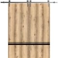 Sliding Double Barn Doors with Hardware | Planum 0012 Matte Grey and Aluminum Strips | 13FT Rail Hangers Sturdy Set | Modern Solid Panel Interior Hall Bedroom Bathroom Door-84" x 84" (2* 42x96) Oak