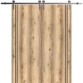 Sliding Double Barn Doors with Hardware | Planum 0016 Matte Grey and Aluminum Strips | 13FT Rail Hangers Sturdy Set | Modern Solid Panel Interior Hall Bedroom Bathroom Door-84" x 84" (2* 42x96) Oak