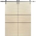 Sliding Double Barn Doors with Hardware | Planum 0014 Matte Grey and Aluminum Strips | 13FT Rail Hangers Sturdy Set | Modern Solid Panel Interior Hall Bedroom Bathroom Door-60" x 84" (2* 30x84) Natural Veneer