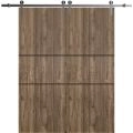 Sliding Double Barn Doors with Hardware | Planum 0014 Matte Grey and Aluminum Strips | 13FT Rail Hangers Sturdy Set | Modern Solid Panel Interior Hall Bedroom Bathroom Door-60" x 84" (2* 30x84) Walnut