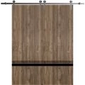 Sliding Double Barn Doors with Hardware | Planum 0012 Matte Grey and Aluminum Strips | 13FT Rail Hangers Sturdy Set | Modern Solid Panel Interior Hall Bedroom Bathroom Door-84" x 84" (2* 42x96) Walnut