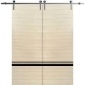Sliding Double Barn Doors with Hardware | Planum 0012 Matte Grey and Aluminum Strips | 13FT Rail Hangers Sturdy Set | Modern Solid Panel Interior Hall Bedroom Bathroom Door-84" x 84" (2* 42x96) Natural Veneer