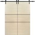 Sliding Double Barn Doors with Hardware | Planum 0014 Walnut and Aluminum Strips | 13FT Rail Hangers Sturdy Set | Modern Solid Panel Interior Hall Bedroom Bathroom Door-60" x 80" (2* 30x80) Natural Veneer