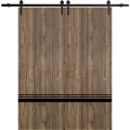 Sturdy Double Barn Door with Hardware | Planum 0012 White Silk and Aluminum Strips | 13FT Rail Hangers Heavy Set | Modern Solid Panel Interior Doors Walnut
