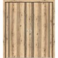 Sliding Closet Double Bi-fold Doors | Planum 0016 Concrete and Aluminum Strips | Sturdy Tracks Moldings Trims Hardware Set | Wood Solid Bedroom Wardrobe Doors Oak