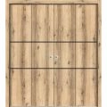 Sliding Closet Double Bi-fold Doors | Planum 0014 Oak and Aluminum Strips | Sturdy Tracks Moldings Trims Hardware Set | Wood Solid Bedroom Wardrobe Doors Oak