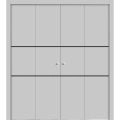 Sliding Closet Double Bi-fold Doors | Planum 0014 Oak and Aluminum Strips | Sturdy Tracks Moldings Trims Hardware Set | Wood Solid Bedroom Wardrobe Doors Matte Grey