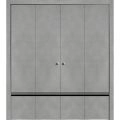 Sliding Closet Double Bi-fold Doors | Planum 0012 Walnut and Aluminum Strips | Sturdy Tracks Moldings Trims Hardware Set | Wood Solid Bedroom Wardrobe Doors Concrete