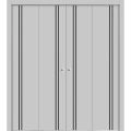 Sliding Closet Double Bi-fold Doors | Planum 0016 Concrete and Aluminum Strips | Sturdy Tracks Moldings Trims Hardware Set | Wood Solid Bedroom Wardrobe Doors Matte Grey