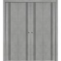Sliding Closet Double Bi-fold Doors | Planum 0016 Concrete and Aluminum Strips | Sturdy Tracks Moldings Trims Hardware Set | Wood Solid Bedroom Wardrobe Doors Concrete