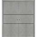 Sliding Closet Double Bi-fold Doors | Planum 0014 Oak and Aluminum Strips | Sturdy Tracks Moldings Trims Hardware Set | Wood Solid Bedroom Wardrobe Doors Concrete