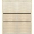 Sliding Closet Double Bi-fold Doors | Planum 0014 Oak and Aluminum Strips | Sturdy Tracks Moldings Trims Hardware Set | Wood Solid Bedroom Wardrobe Doors Natural Veneer