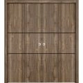 Sliding Closet Double Bi-fold Doors | Planum 0014 Oak and Aluminum Strips | Sturdy Tracks Moldings Trims Hardware Set | Wood Solid Bedroom Wardrobe Doors Walnut