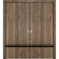 Sliding Closet Double Bi-fold Doors | Planum 0012 Walnut and Aluminum Strips | Sturdy Tracks Moldings Trims Hardware Set | Wood Solid Bedroom Wardrobe Doors Walnut