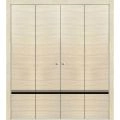 Sliding Closet Double Bi-fold Doors | Planum 0012 Walnut and Aluminum Strips | Sturdy Tracks Moldings Trims Hardware Set | Wood Solid Bedroom Wardrobe Doors Natural Veneer