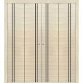 Sliding Closet Double Bi-fold Doors | Planum 0016 Concrete and Aluminum Strips | Sturdy Tracks Moldings Trims Hardware Set | Wood Solid Bedroom Wardrobe Doors Natural Veneer