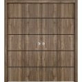 Sliding Closet Double Bi-fold Doors | Planum 0015 Walnut and Aluminum Strips | Sturdy Tracks Moldings Trims Hardware Set | Wood Solid Bedroom Wardrobe Doors Walnut