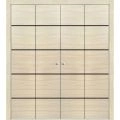 Sliding Closet Double Bi-fold Doors | Planum 0015 Walnut and Aluminum Strips | Sturdy Tracks Moldings Trims Hardware Set | Wood Solid Bedroom Wardrobe Doors Natural Veneer