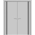 Planum Solid French Double Doors | Planum 0011 Walnut and Aluminum Strips | Wood Solid Panel Frame Trims | Closet Bedroom Sturdy Doors Matte Grey
