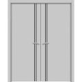 Solid French Double Doors | Planum 0016 White Silk and Aluminum Strips | Wood Solid Panel Frame Trims | Closet Bedroom-64" x 80" (2* 32x80) Matte Grey