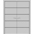 Solid French Double Doors | Planum 0015 Concrete and Aluminum Strips | Wood Solid Panel Frame Trims | Closet Bedroom Sturdy Doors -84" x 80" (2* 42x80) Matte Grey