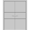 Solid French Double Doors | Planum 0014 Concrete and Aluminum Strips | Wood Solid Panel Frame Trims | Closet Bedroom Sturdy Doors -84" x 80" (2* 42x80) Matte Grey
