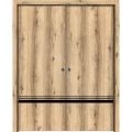 Sliding Double Pocket Door with Frames | Planum 0012 Ginger Ash and Aluminum Strips | Kit Trims Rail Hardware | Solid Wood Interior Bedroom Bathroom Closet Sturdy Doors -56" x 96" (2* 28x96) Oak