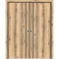 Modern Double Pocket Doors | Planum 0016 Concrete and Aluminum Strips | Kit Trims Rail Hardware | Solid Wood Interior Bedroom Sliding Closet Sturdy Door Oak