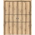 Modern Double Pocket Doors | Planum 0014 Matte Grey and Aluminum Strips | Kit Trims Rail Hardware | Solid Wood Interior Bedroom Sliding Closet Sturdy Door-48" x 84" (2* 24x84) Oak