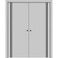 Modern Double Pocket Doors | Planum 0011 Natural Veneer and Aluminum Strips | Kit Trims Rail Hardware | Solid Wood Interior Bedroom Sliding Closet Sturdy Door Matte Grey