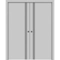 Modern Double Pocket Doors | Planum 0016 Concrete and Aluminum Strips | Kit Trims Rail Hardware | Solid Wood Interior Bedroom Sliding Closet Sturdy Door Matte Grey