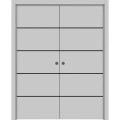 Modern Double Pocket Doors | Planum 0015 Matte Grey and Aluminum Strips | Kit Trims Rail Hardware | Solid Wood Interior Bedroom Sliding Closet Sturdy Door-36" x 96" (2* 18x96) Matte Grey