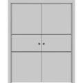 Modern Double Pocket Doors | Planum 0014 Matte Grey and Aluminum Strips | Kit Trims Rail Hardware | Solid Wood Interior Bedroom Sliding Closet Sturdy Door-48" x 84" (2* 24x84) Matte Grey