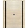 Modern Double Pocket Doors | Planum 0011 Natural Veneer and Aluminum Strips | Kit Trims Rail Hardware | Solid Wood Interior Bedroom Sliding Closet Sturdy Door Natural Veneer