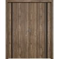 Modern Double Pocket Doors | Planum 0011 Natural Veneer and Aluminum Strips | Kit Trims Rail Hardware | Solid Wood Interior Bedroom Sliding Closet Sturdy Door Walnut